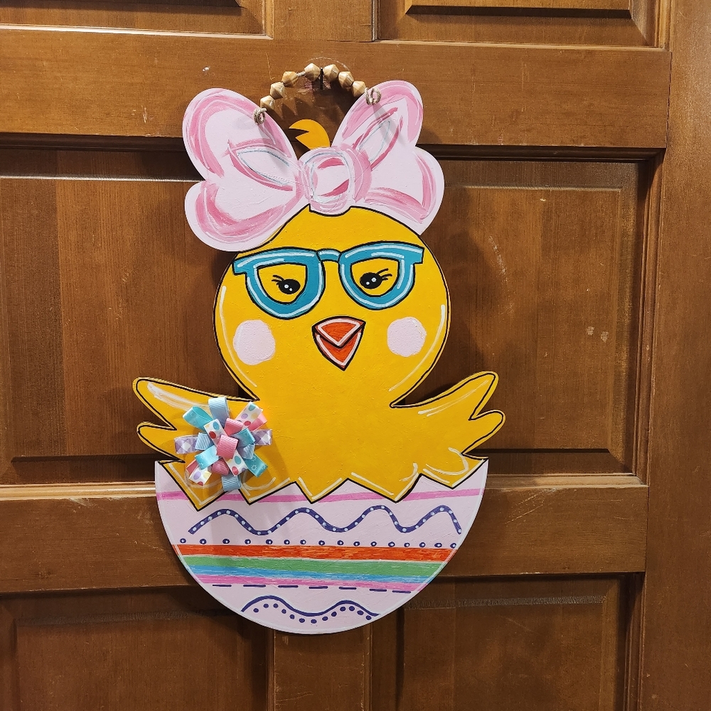 New- Handpainted Chick in Easter Egg Door Hanger, wall Decoration
